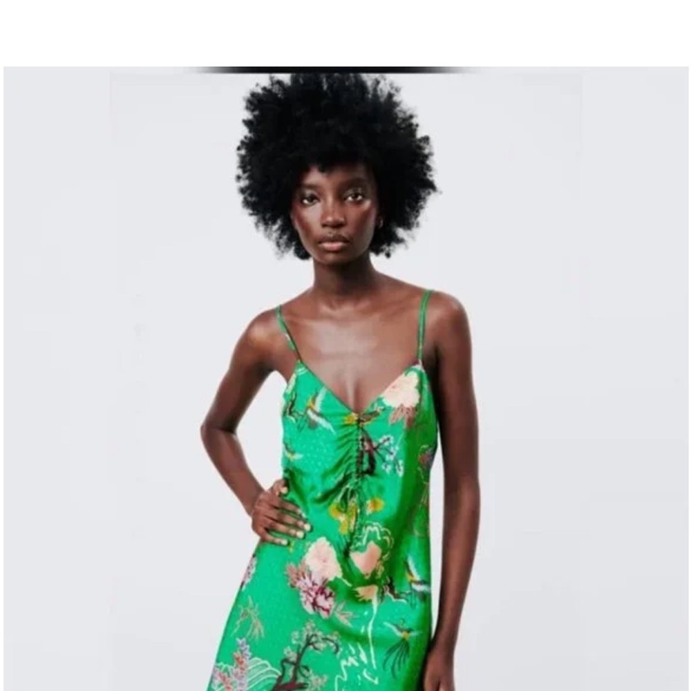 ZARA Green Floral Slip Dress